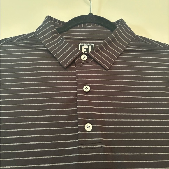 FootJoy Striped Golf Polo Shirt Men’s XL Athletic Fit Black Gray Performance - Picture 2 of 5
